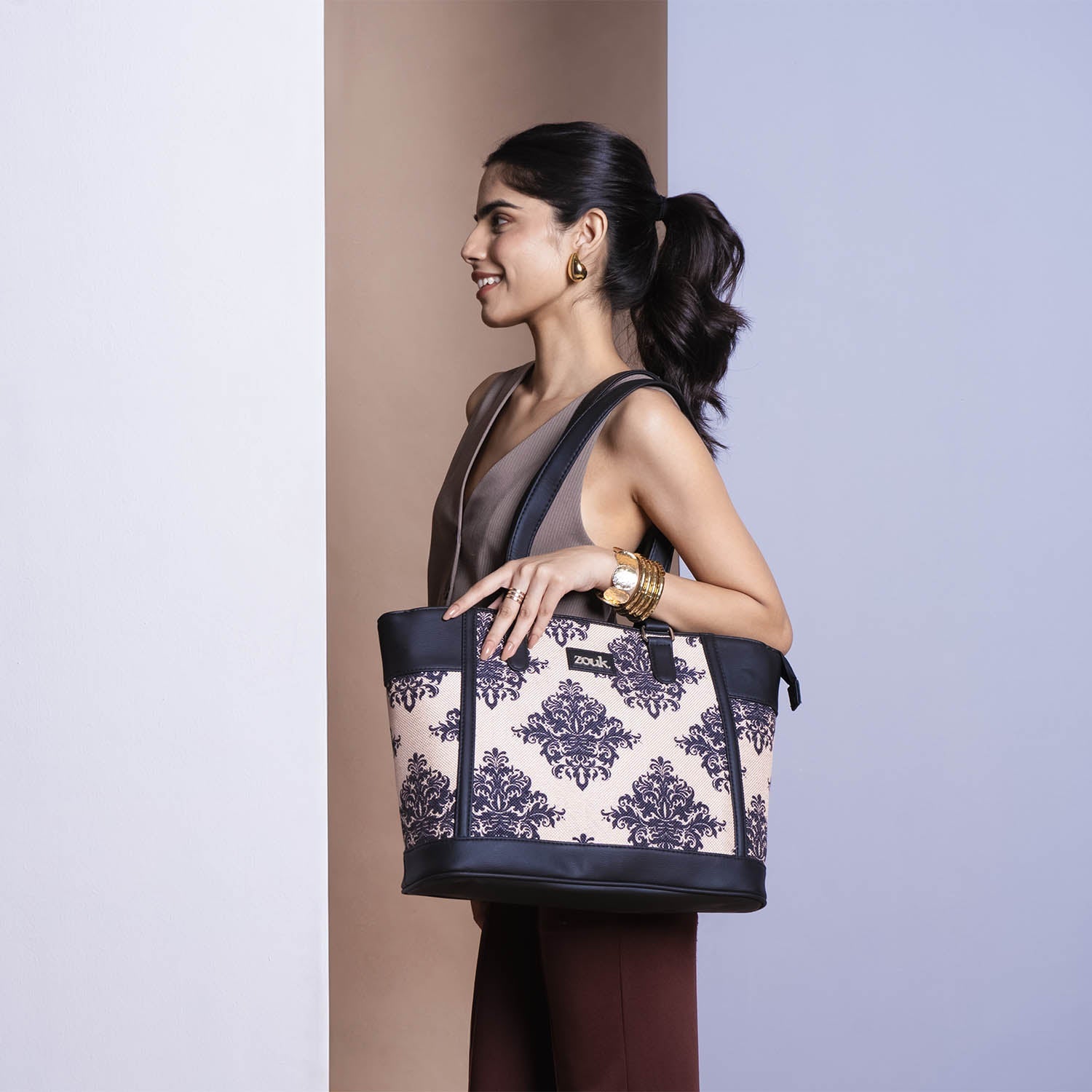 ZIP-Mughal Motif Classic Commute Office Bag