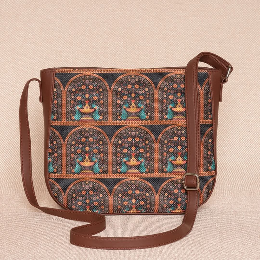 FloMotif & Royal Indian Peacock Motif - Statement Office Bag & U-Shaped Sling Bag Comb