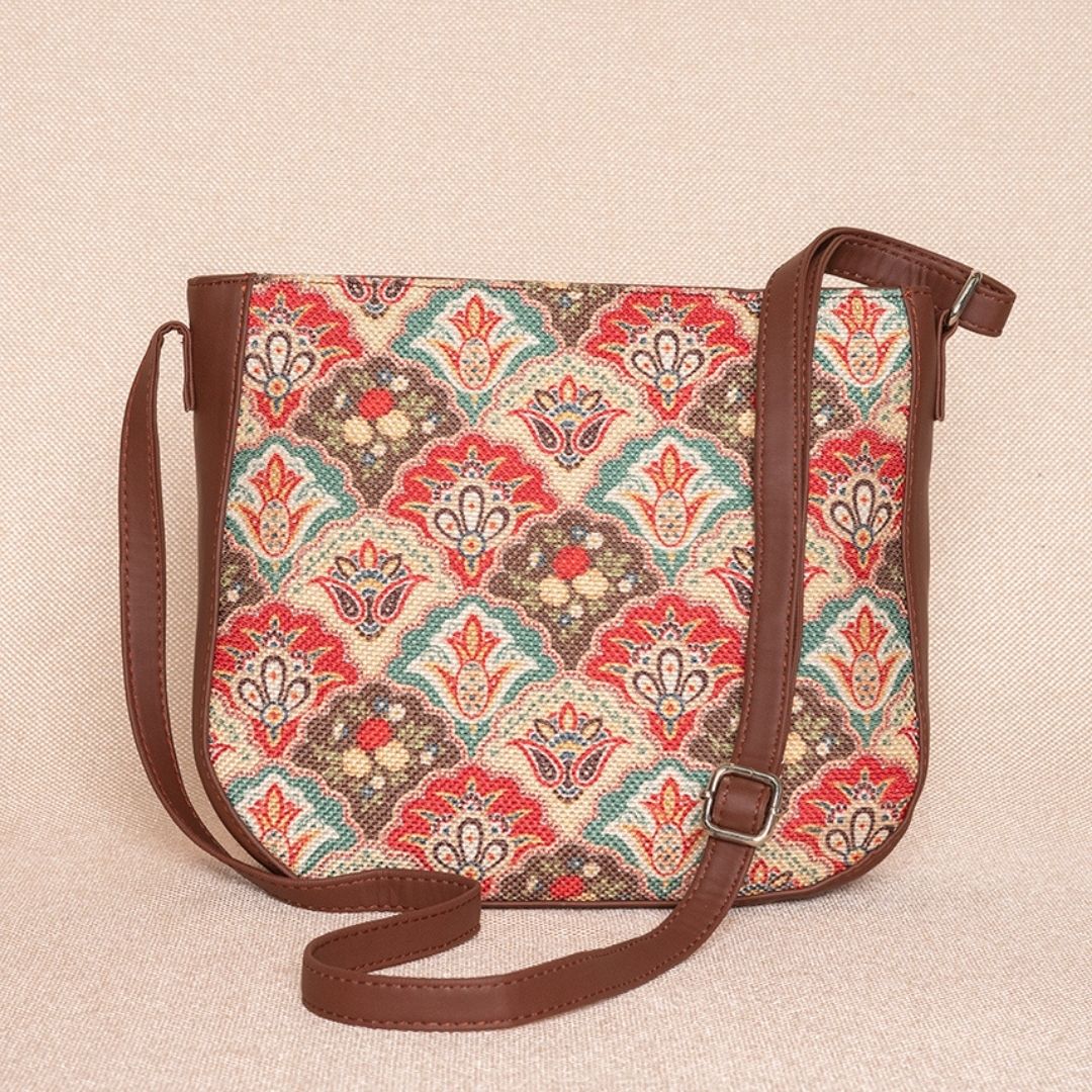 ZIP-Mughal Art Multicolor U-Shaped Sling Bag