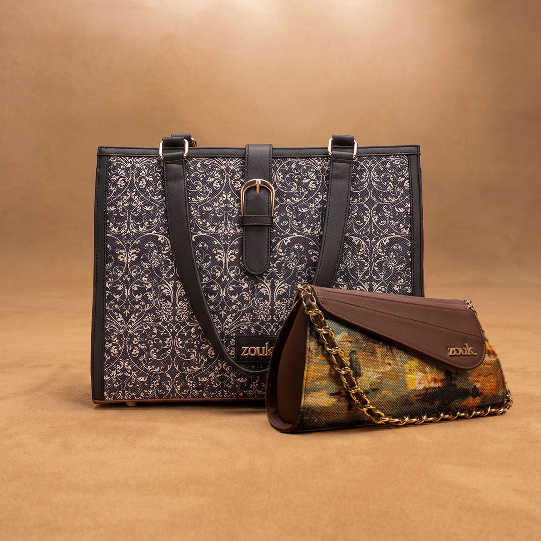 Rhea Kapoor Office Bag Lattice Lace & Rhea Kapoor Baguette Bombay Tapestry Combo