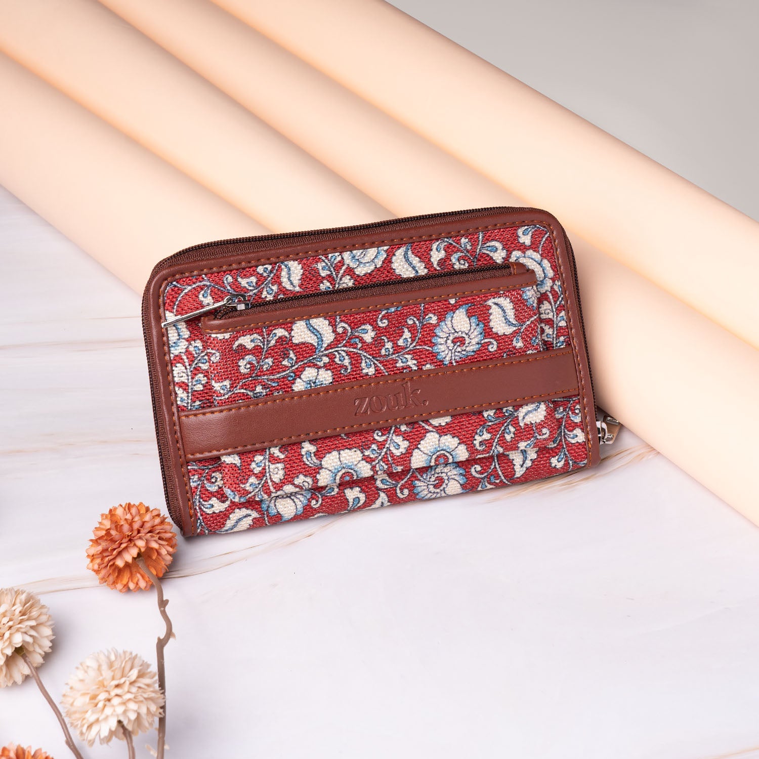 Chittoor Red Kalamkari - Office Bag & Classic Zipper Wallet Combo