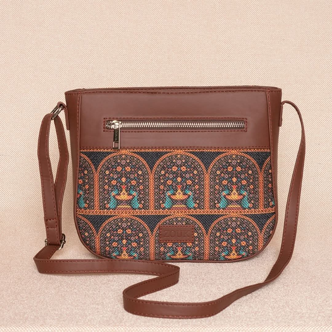 FloMotif & Royal Indian Peacock Motif - Statement Office Bag & U-Shaped Sling Bag Comb