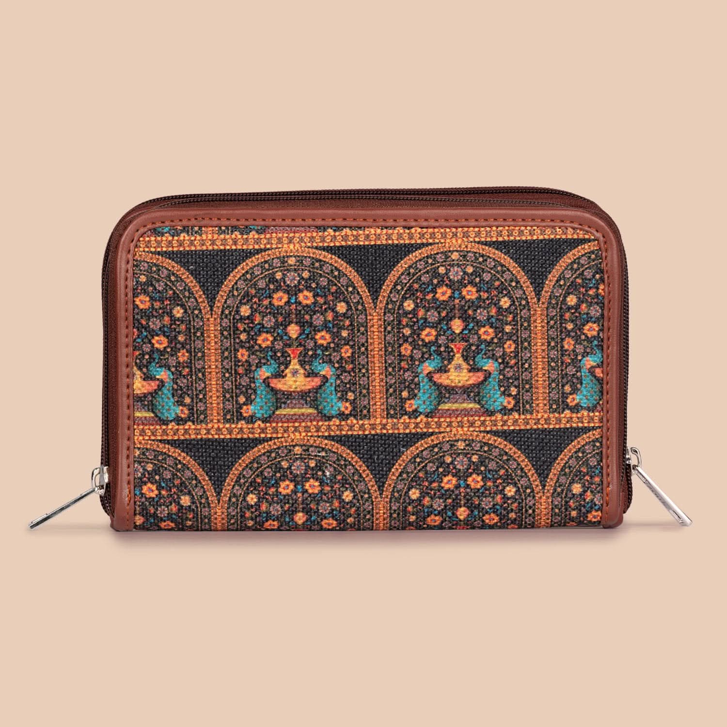 Mughal Motif & Royal Indian Peacock Motif - SAK Satchel & Classic Zipper Wallet Combo