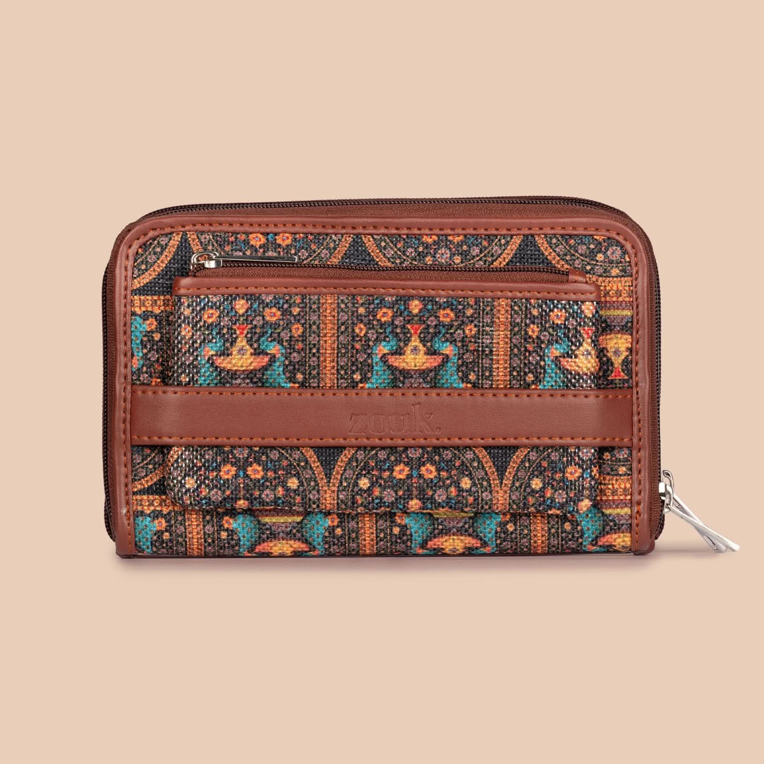 Mughal Motif & Royal Indian Peacock Motif - SAK Satchel & Classic Zipper Wallet Combo