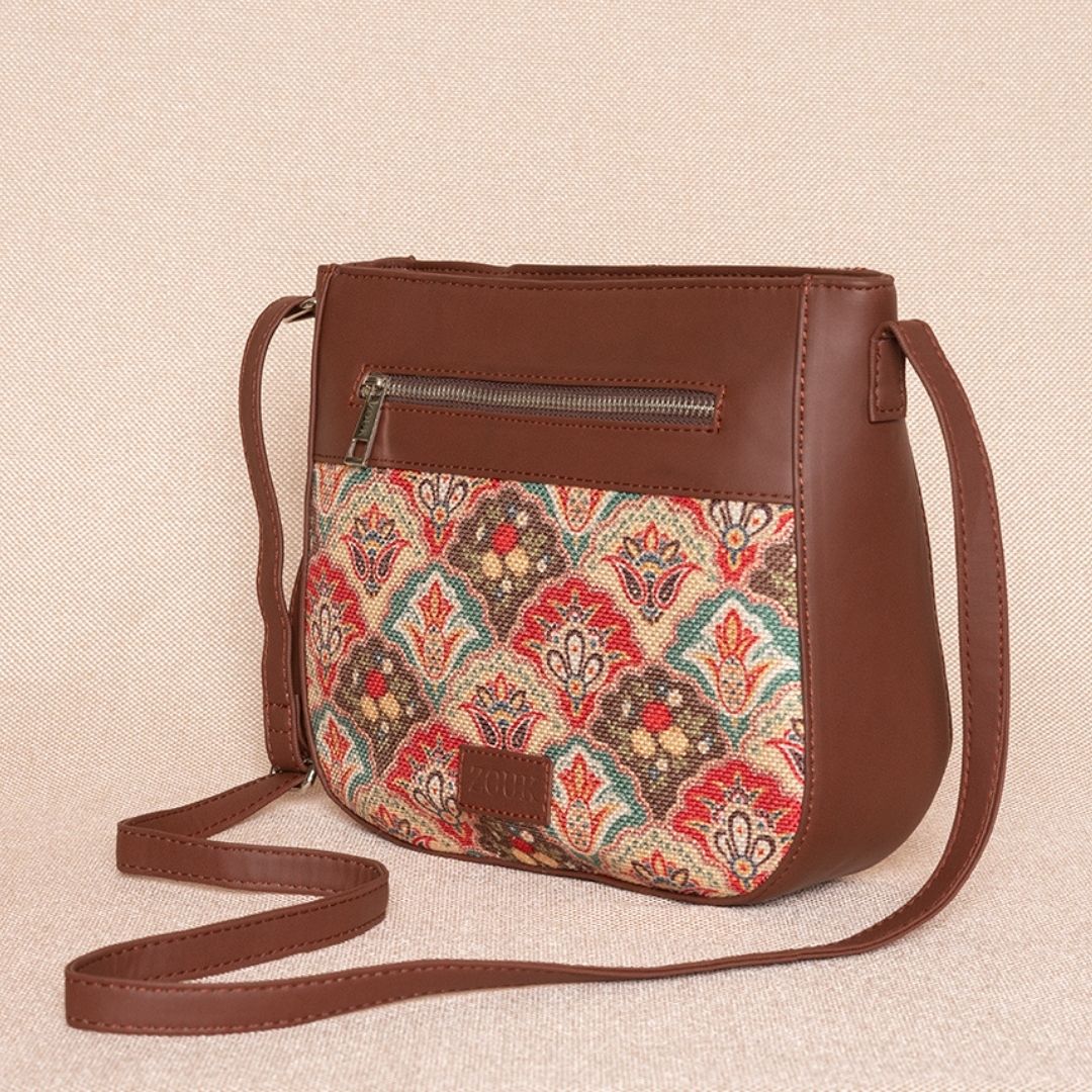 ZIP-Mughal Art Multicolor U-Shaped Sling Bag