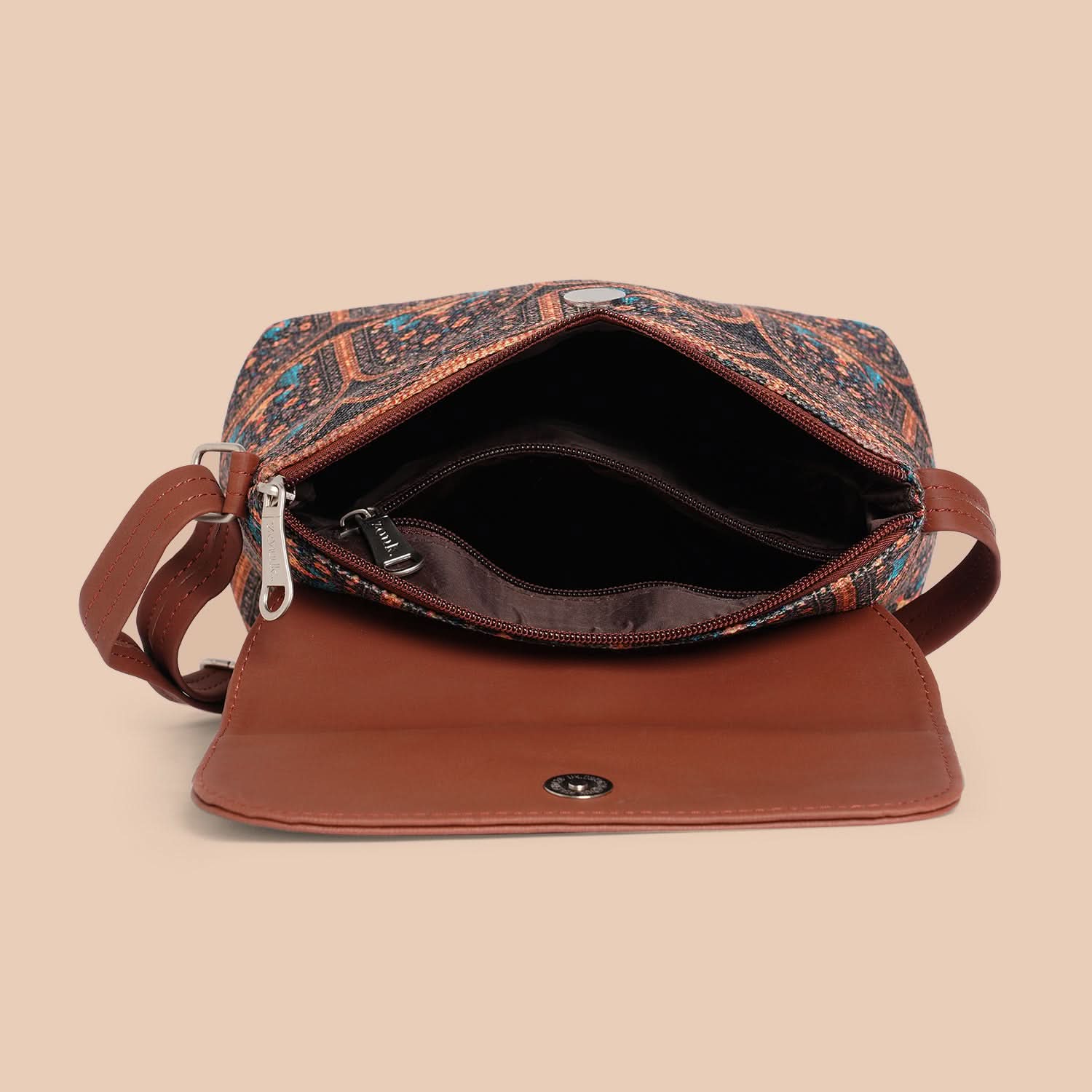 Royal Indian Peacock Motif Flap Sling Bag