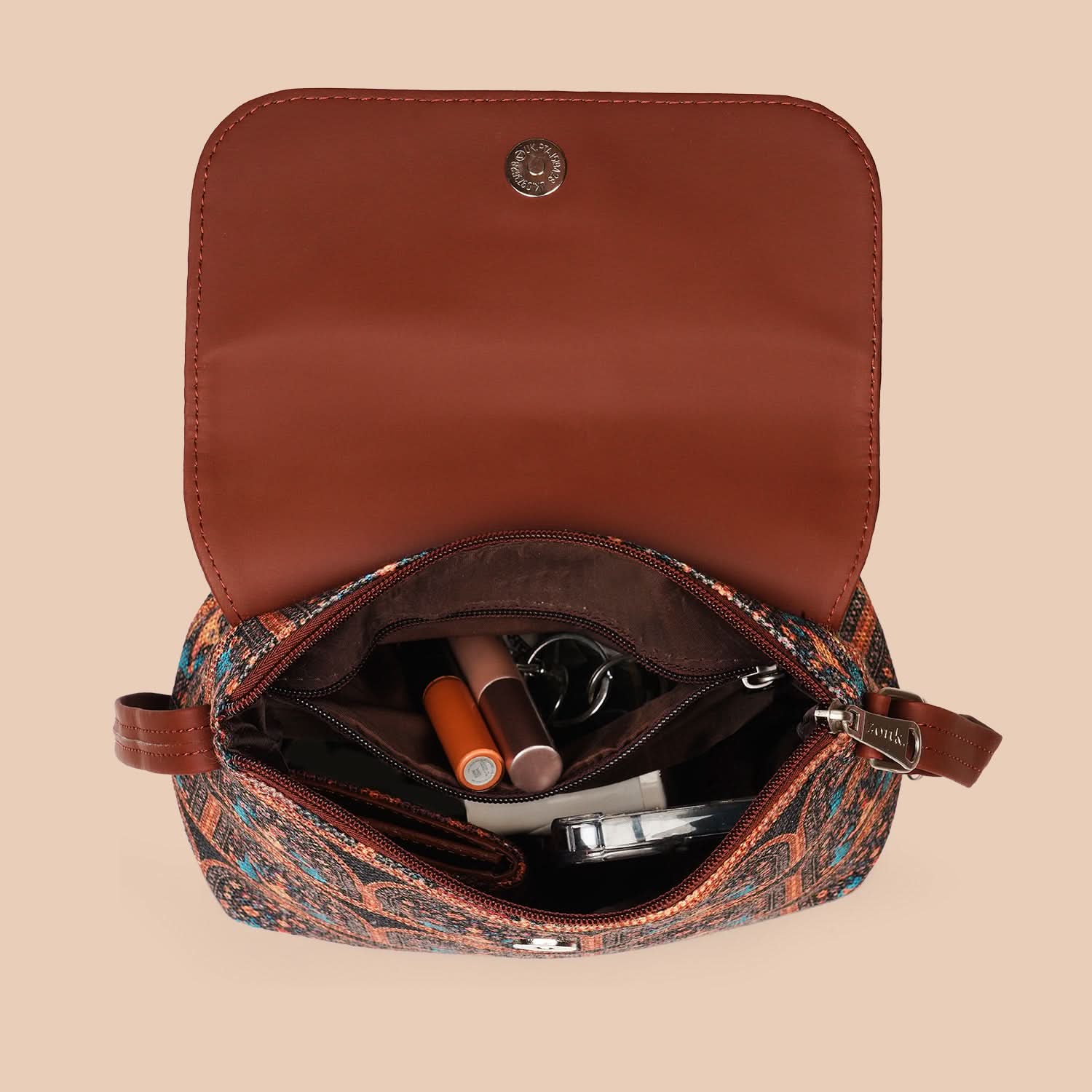 Royal Indian Peacock Motif Flap Sling Bag