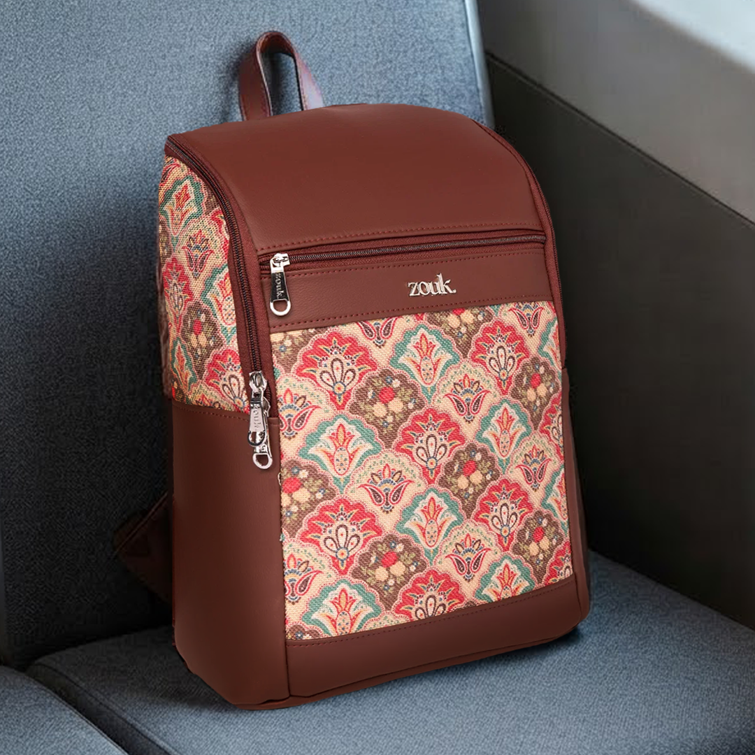 Amalia Laptop Backpack (Brown) - Mughal Art Multicolor