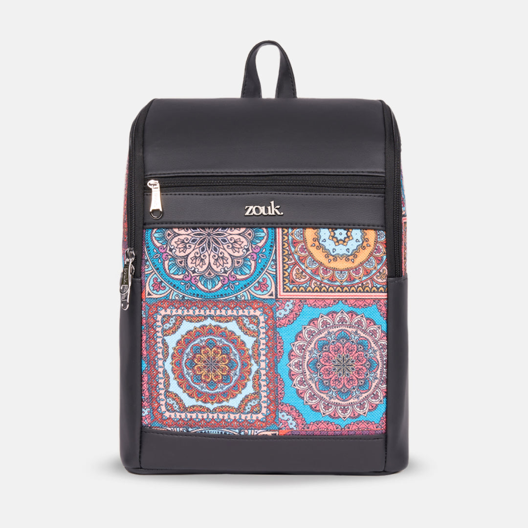 Amalia Laptop Backpack (Black) - Multicolor Mandala Print