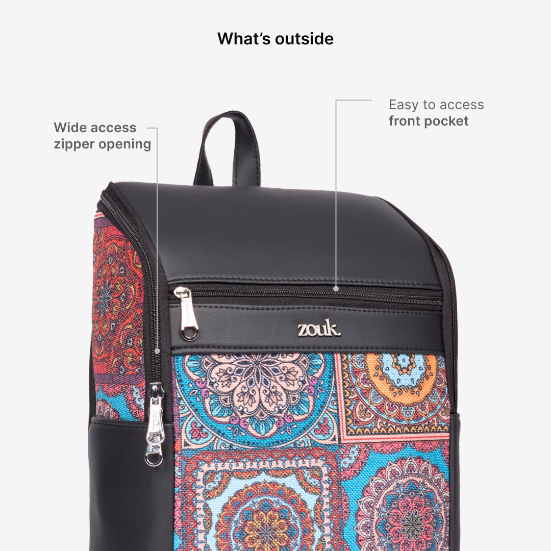 Amalia Laptop Backpack (Black) - Multicolor Mandala Print