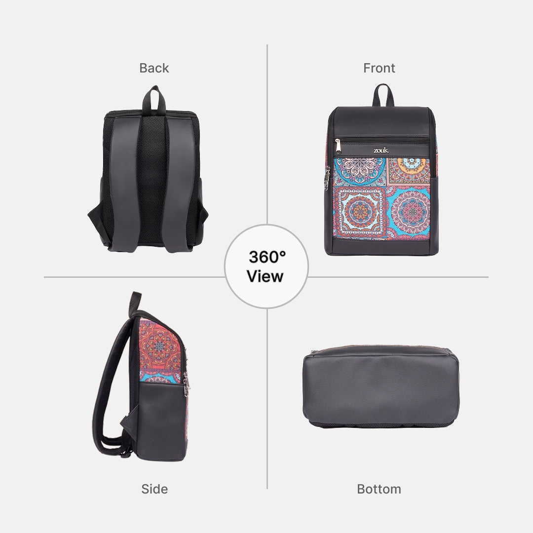Amalia Laptop Backpack (Black) - Multicolor Mandala Print