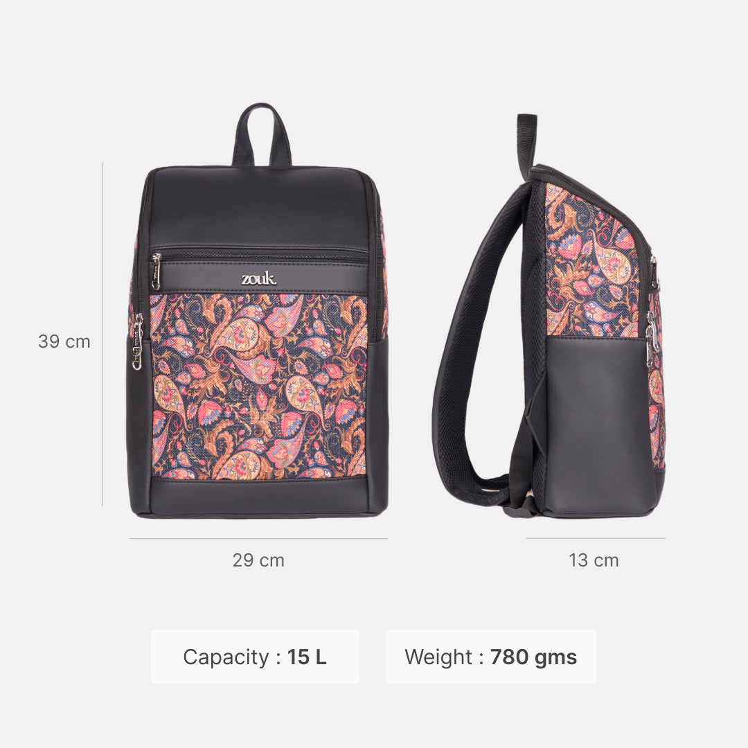 Amalia Laptop Backpack (Black) - Paisley Print