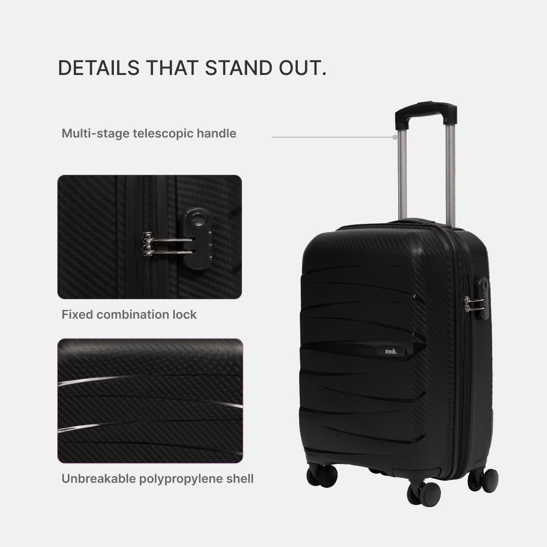 Black Aira Trolley Bag Combo (Cabin & Large)