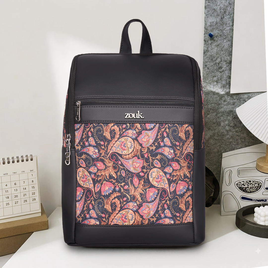 Amalia Laptop Backpack (Black) - Paisley Print