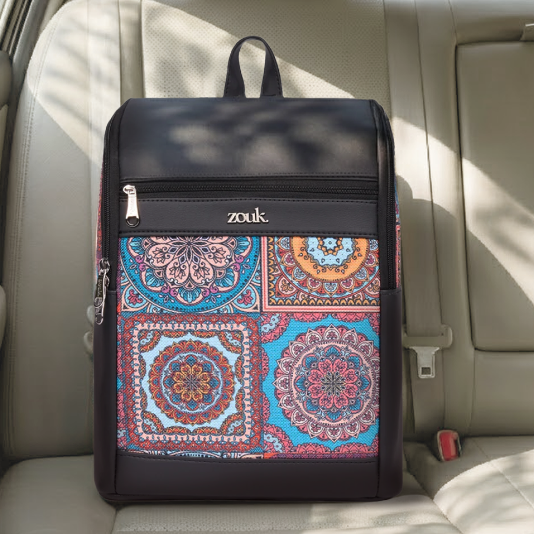 Amalia Laptop Backpack (Black) - Multicolor Mandala Print