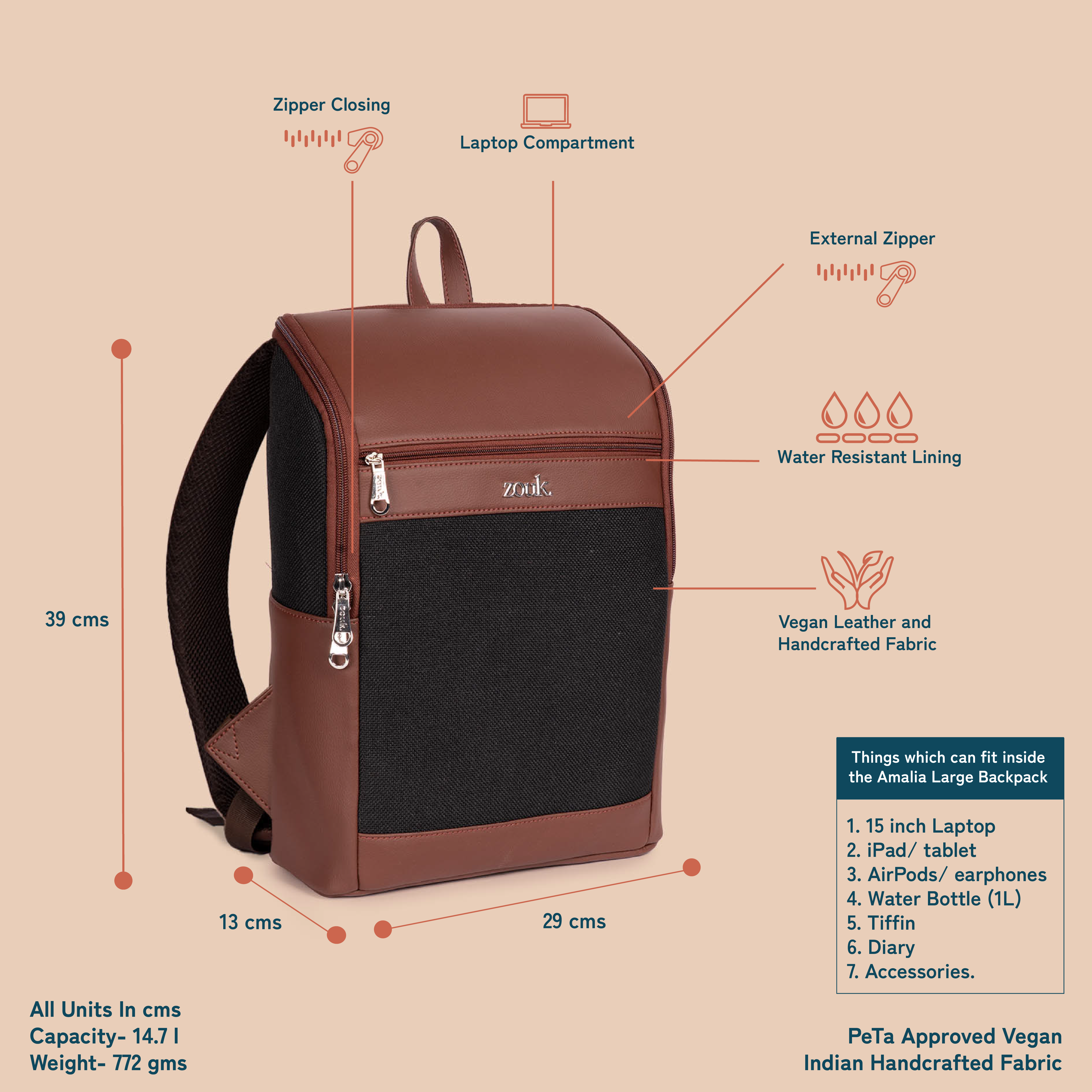 ZIP-Amalia Backpack (Large) - Jet Black