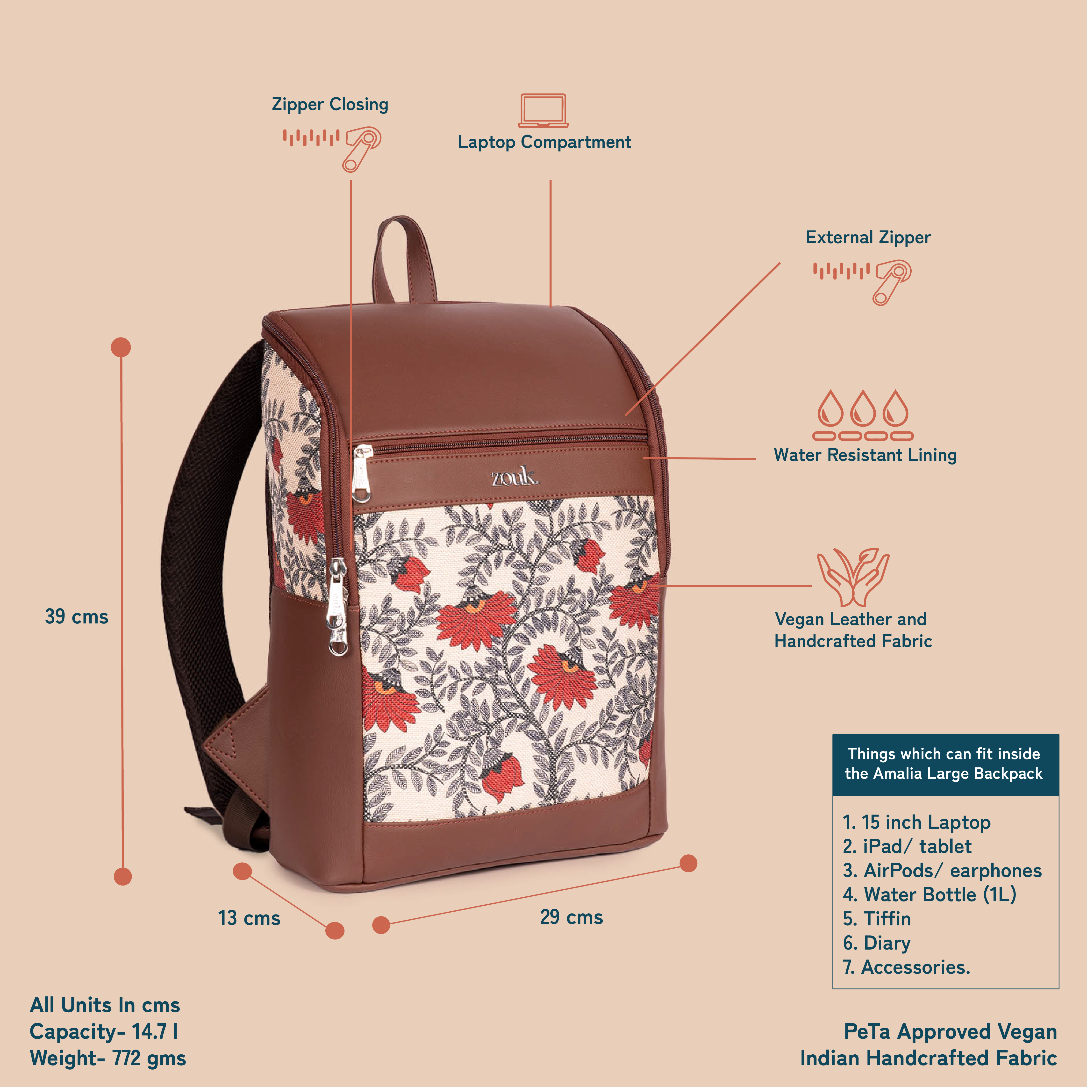 ZIP-Amalia Backpack (Large) - Nawabi Couture