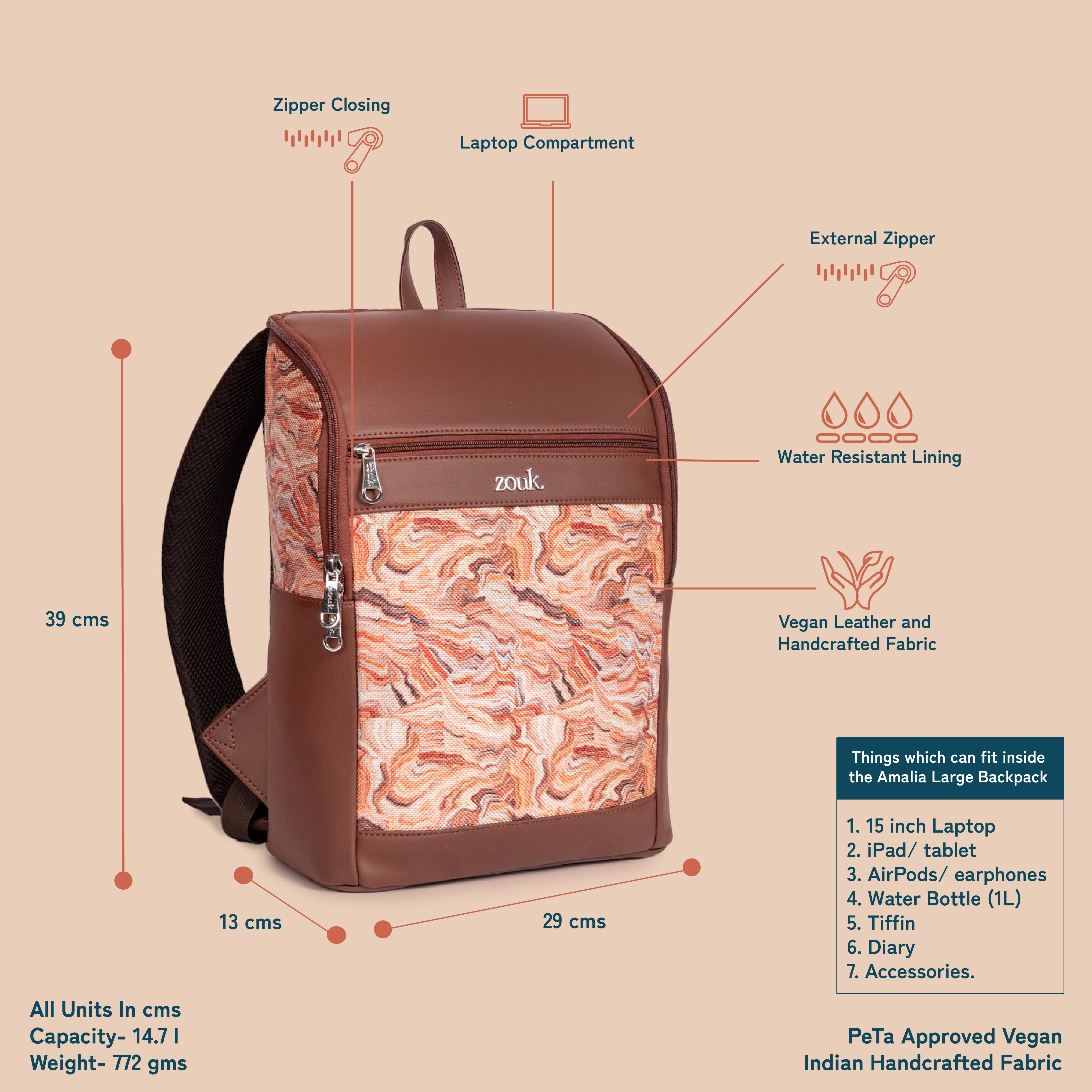 Amalia Backpack (Large) - Nicobar Coral