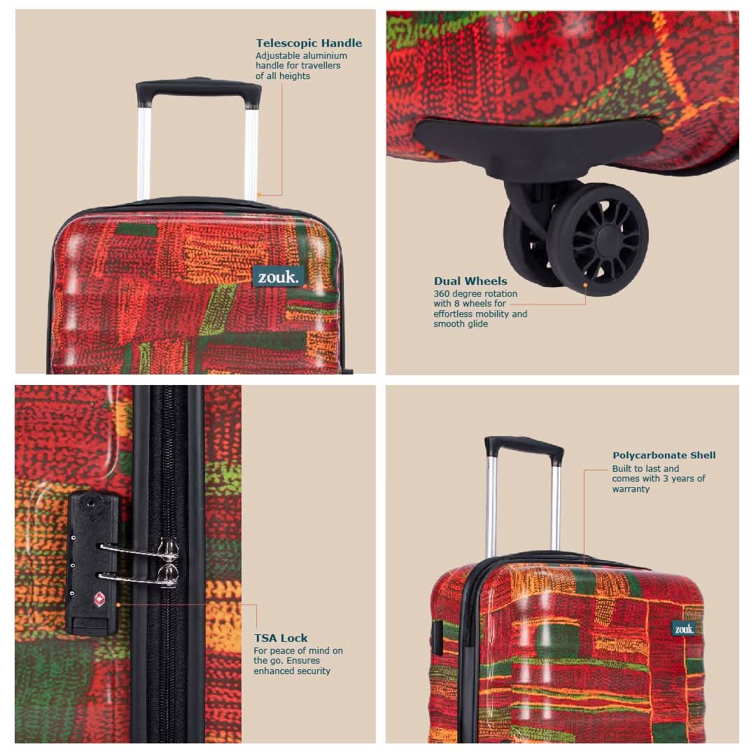 Indus Lattice Red Amorah Trolley Bag (Cabin)