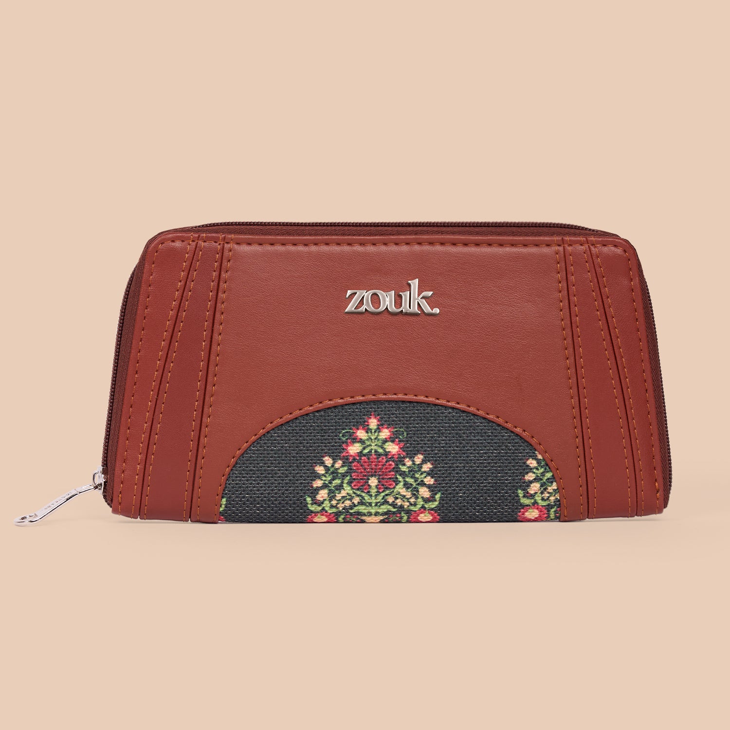 Arika Zipper Wallet - Royal Green Mogra Print