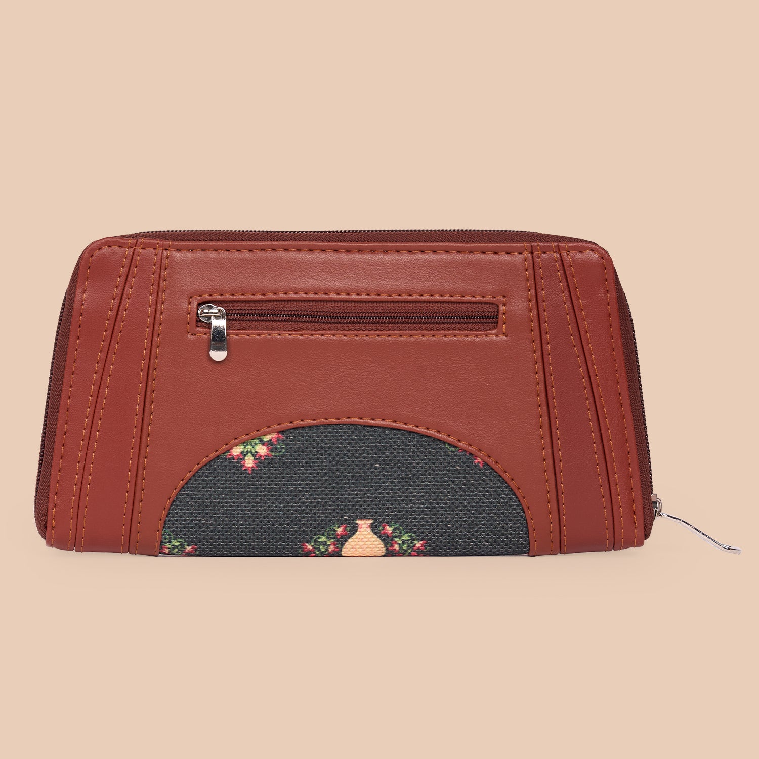 Arika Zipper Wallet - Royal Green Mogra Print