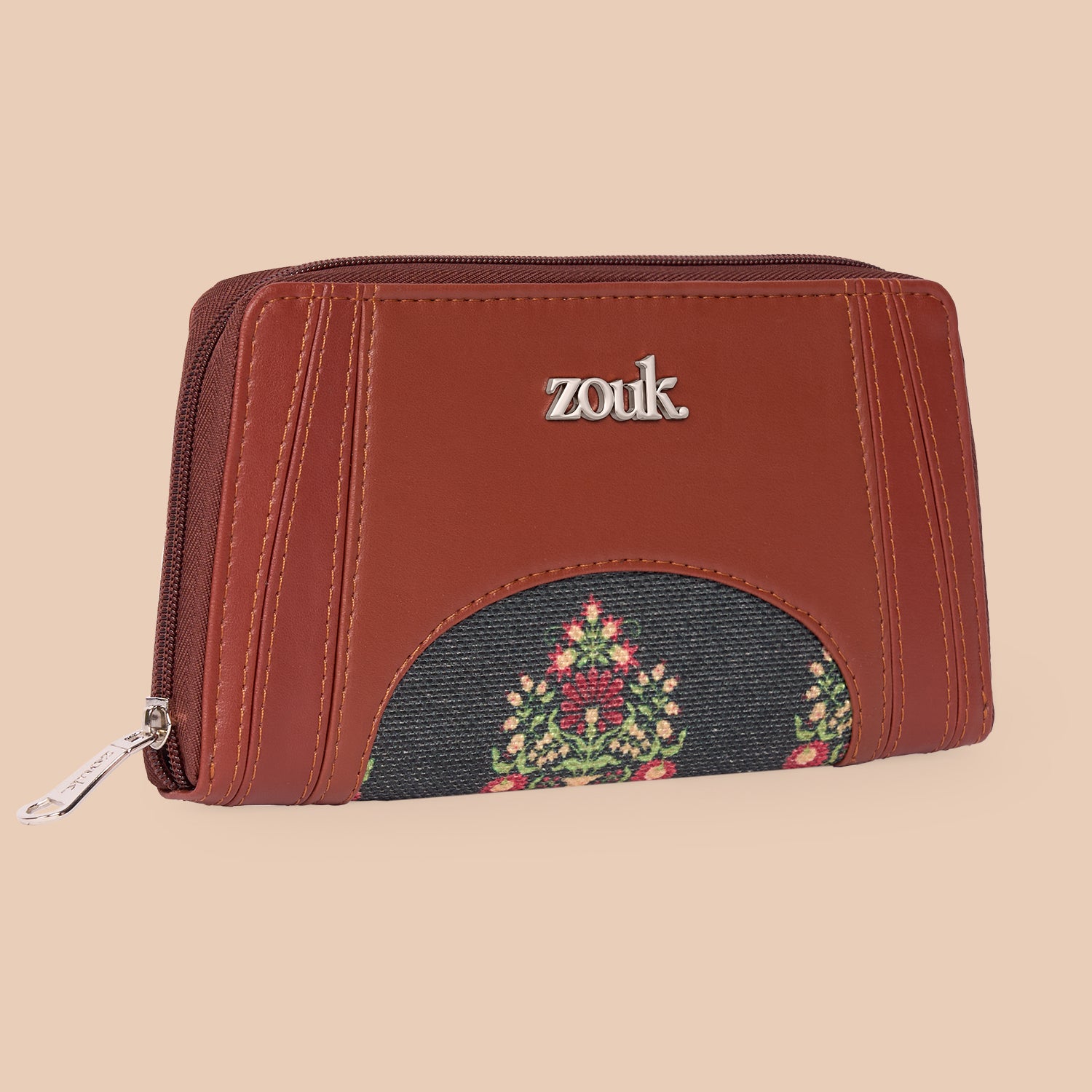 Arika Zipper Wallet - Royal Green Mogra Print