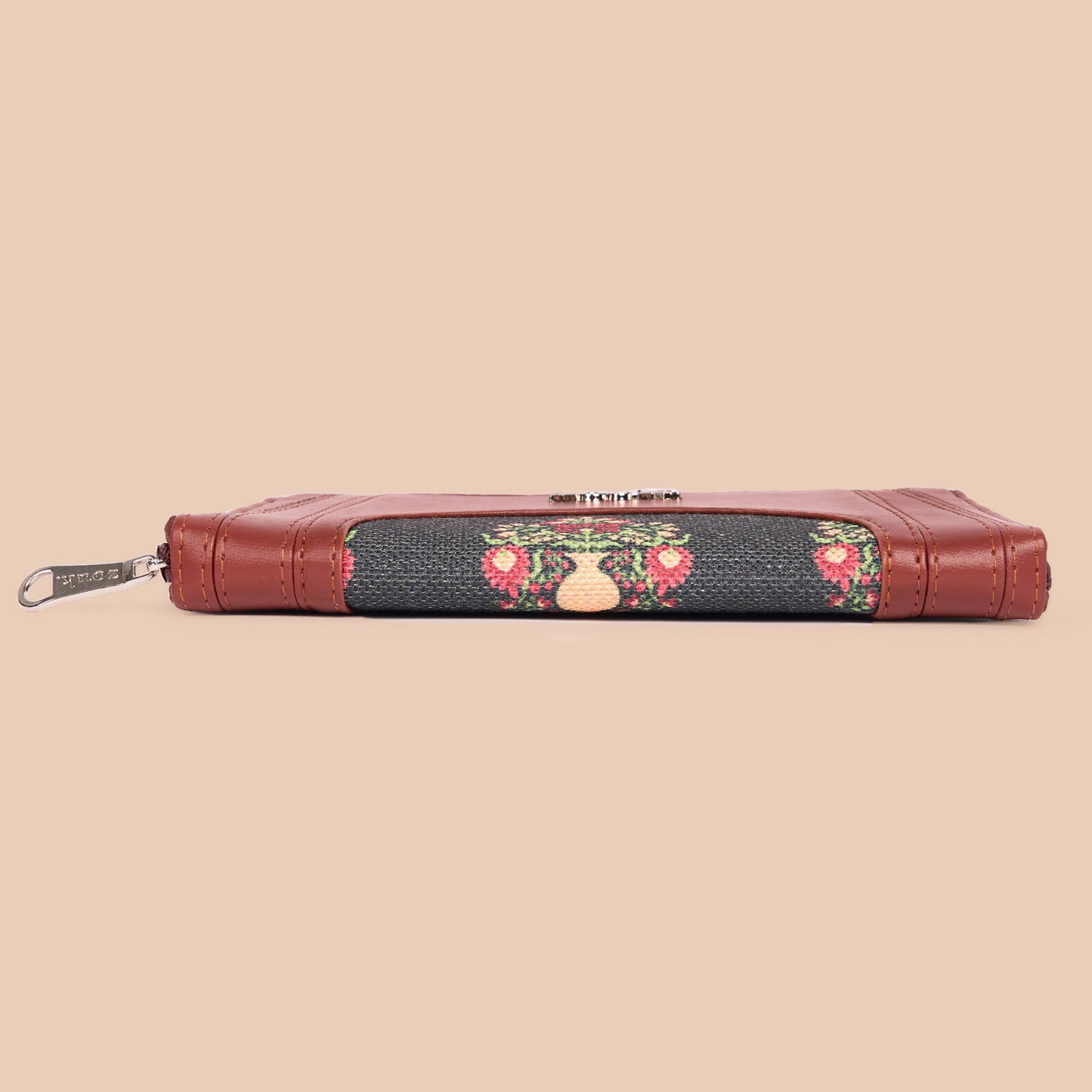 Arika Zipper Wallet - Royal Green Mogra Print