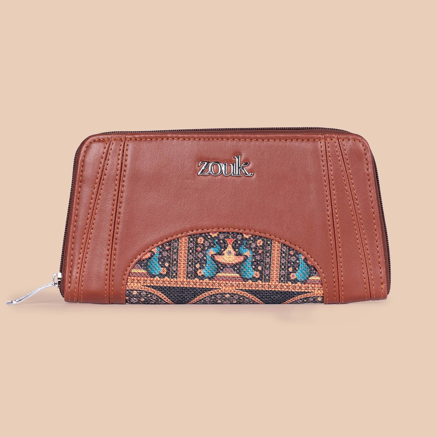 ZIP-Arika Zipper Wallet - Royal Indian Peacock Motif