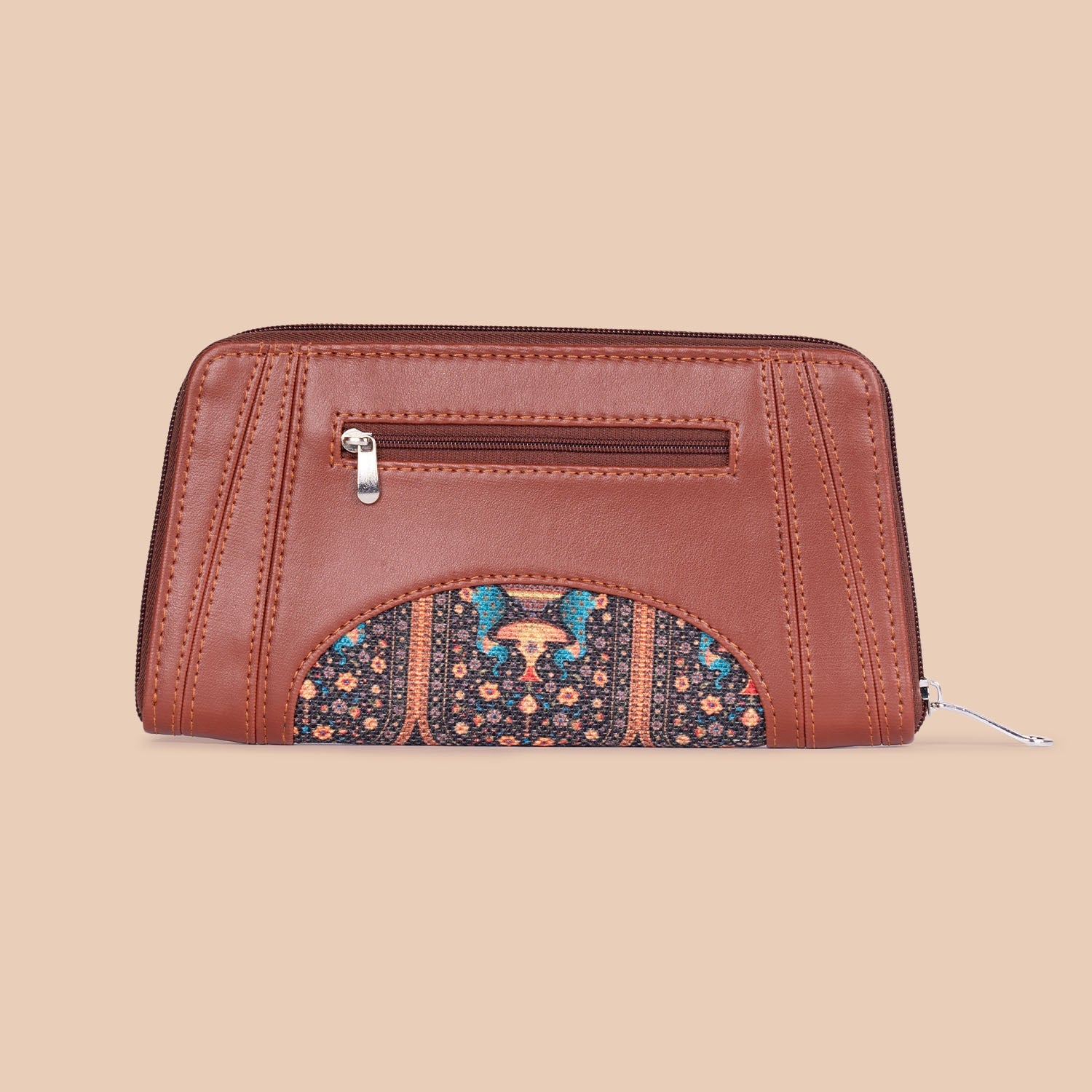 ZIP-Arika Zipper Wallet - Royal Indian Peacock Motif