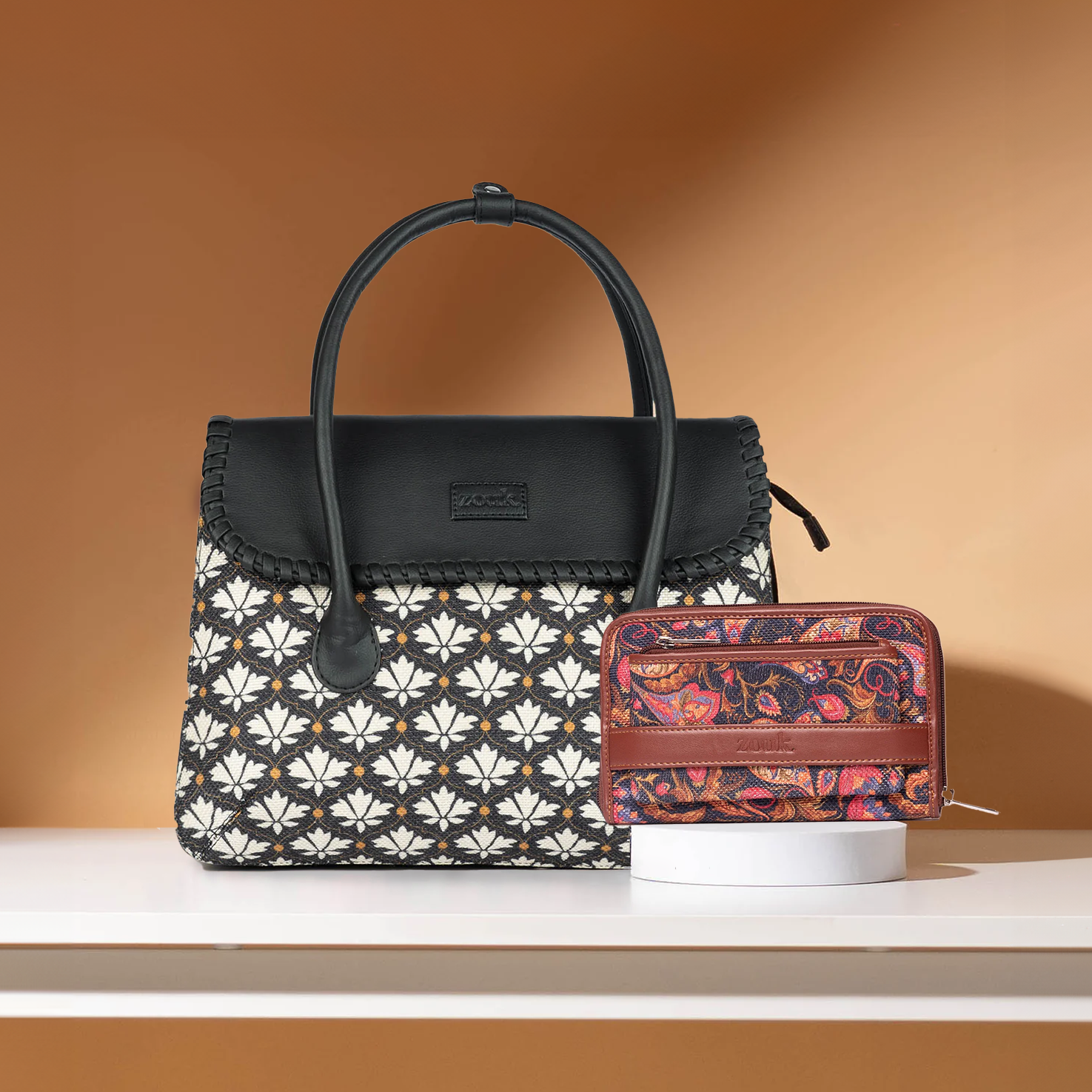Bidri Kaiser & Paisley Print - SAK Satchel & Classic Zipper Wallet Combo