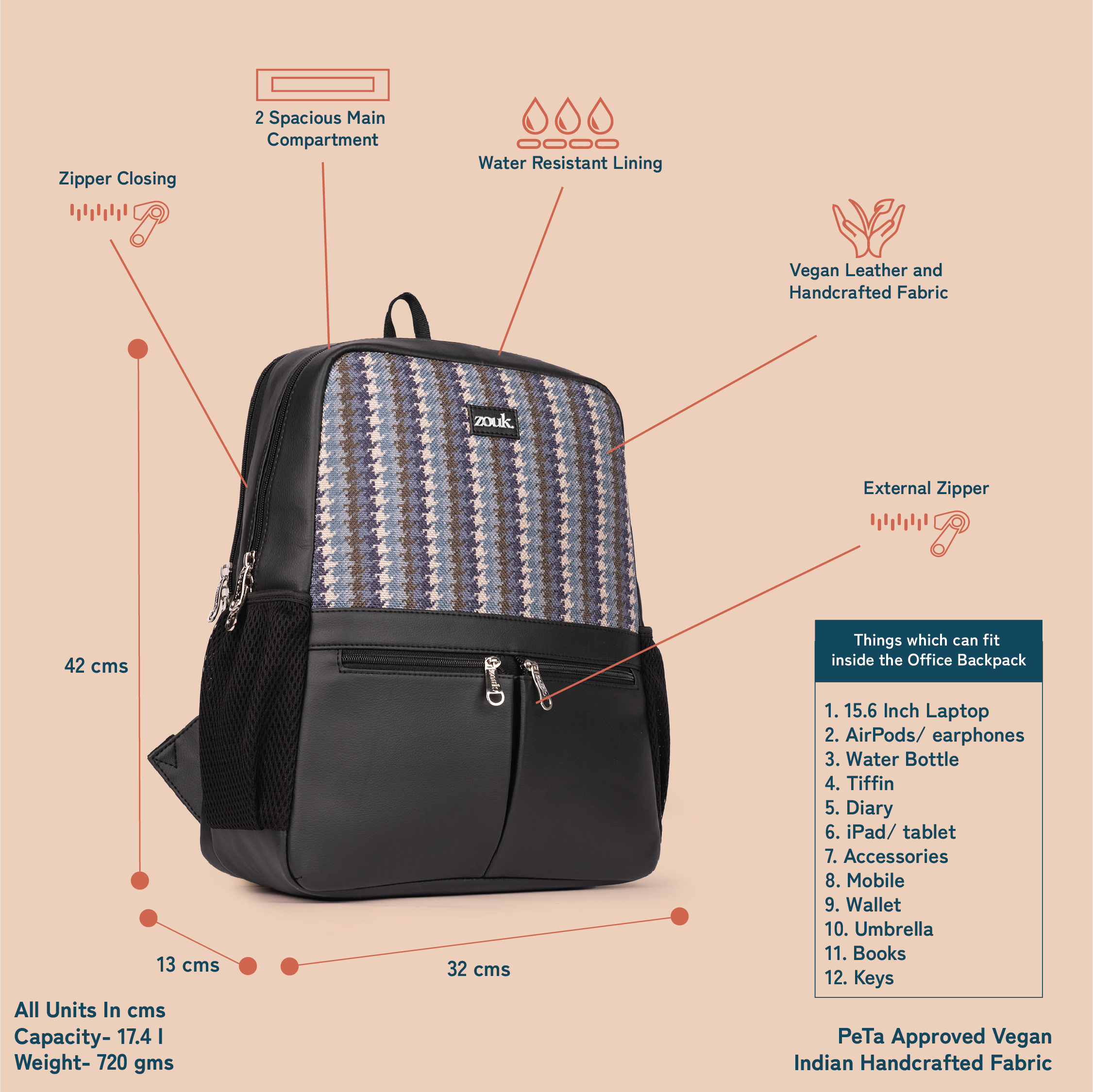 Bombay Houndstooth Office Backpack