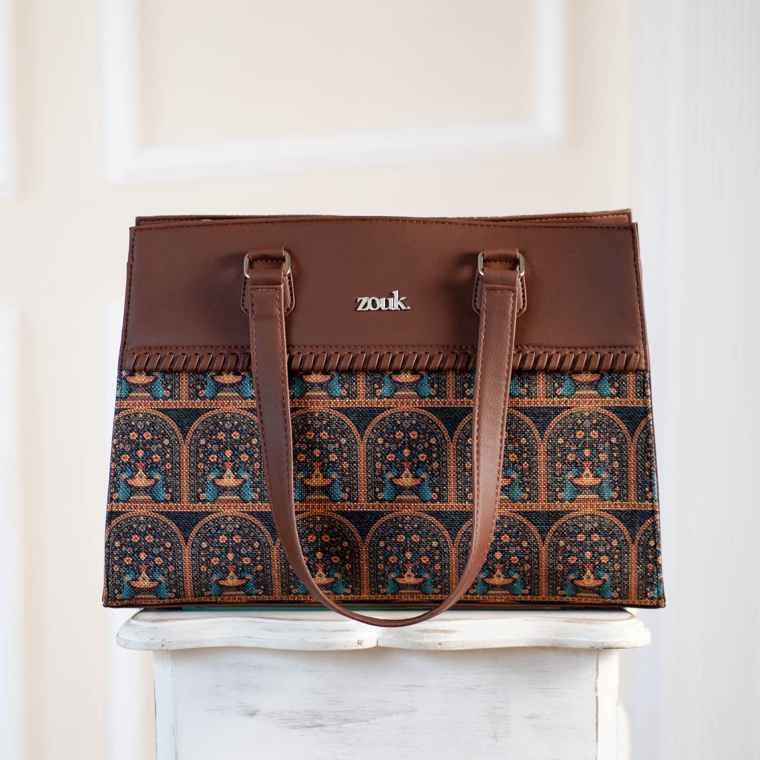 Royal Indian Peacock Motif Statement Business Bag