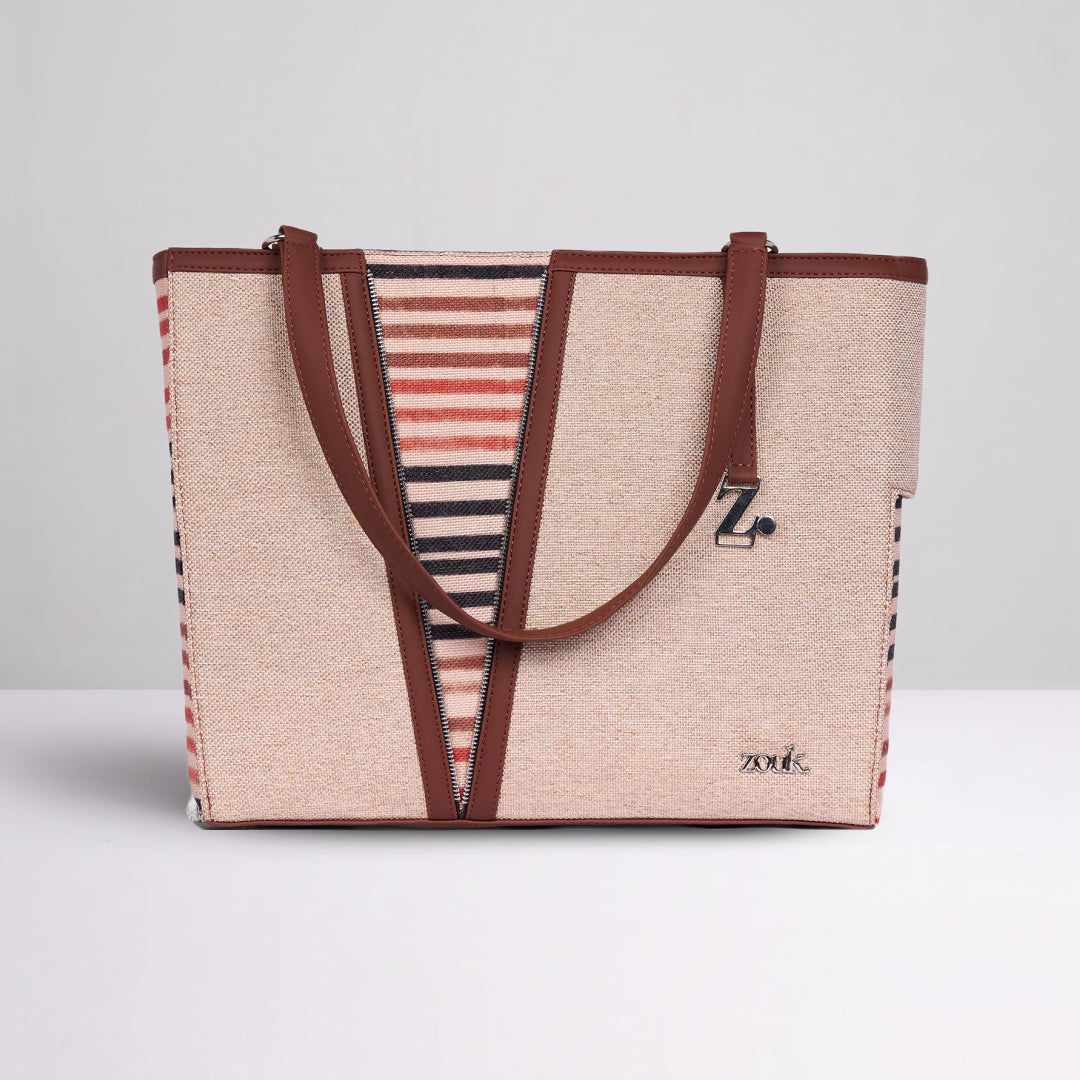 Qutub Stripes Corner Office Tote (Beige)