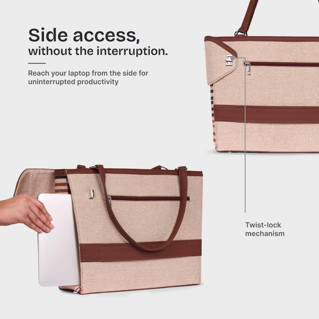 Qutub Stripes Corner Office Tote (Beige)