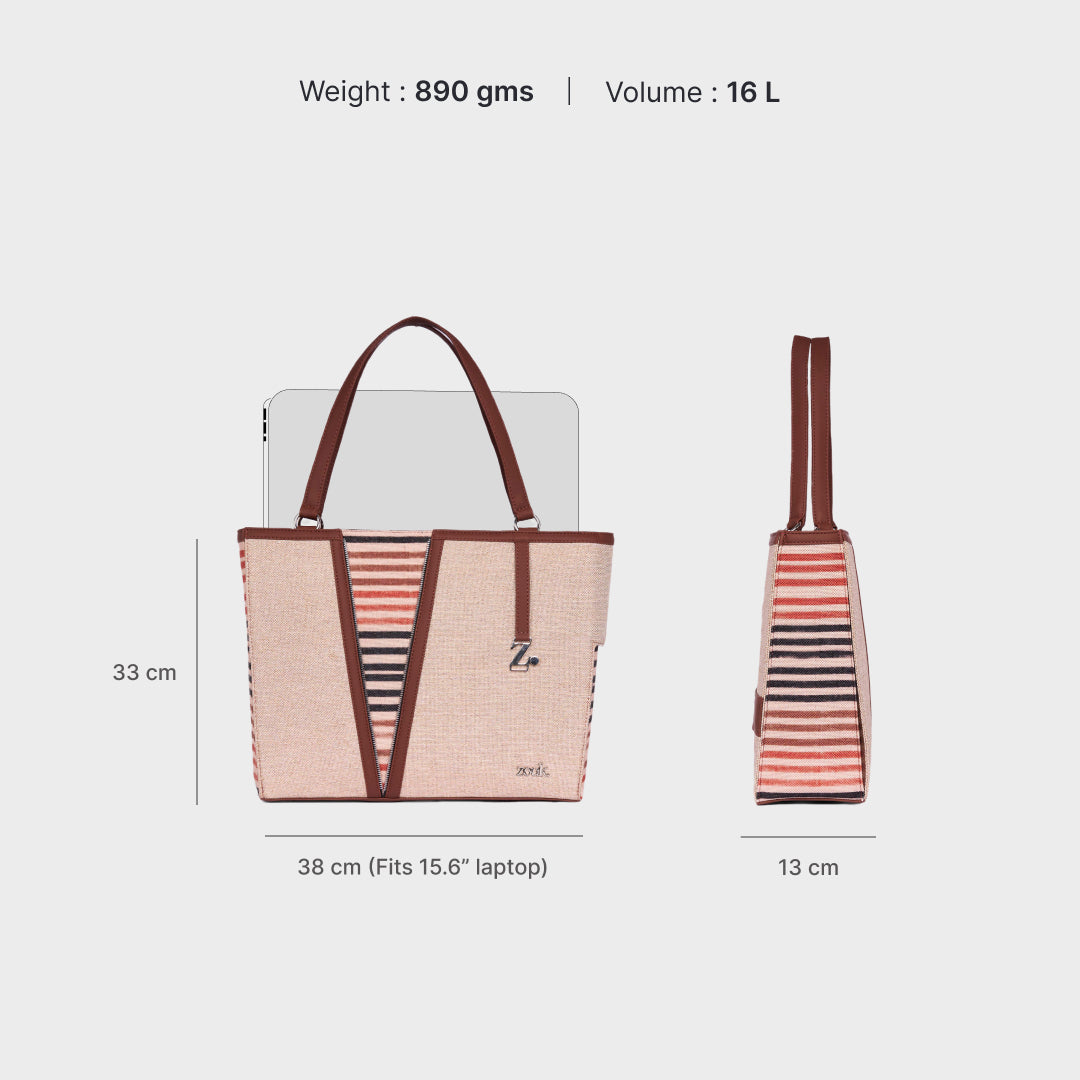 Qutub Stripes Corner Office Tote (Beige)