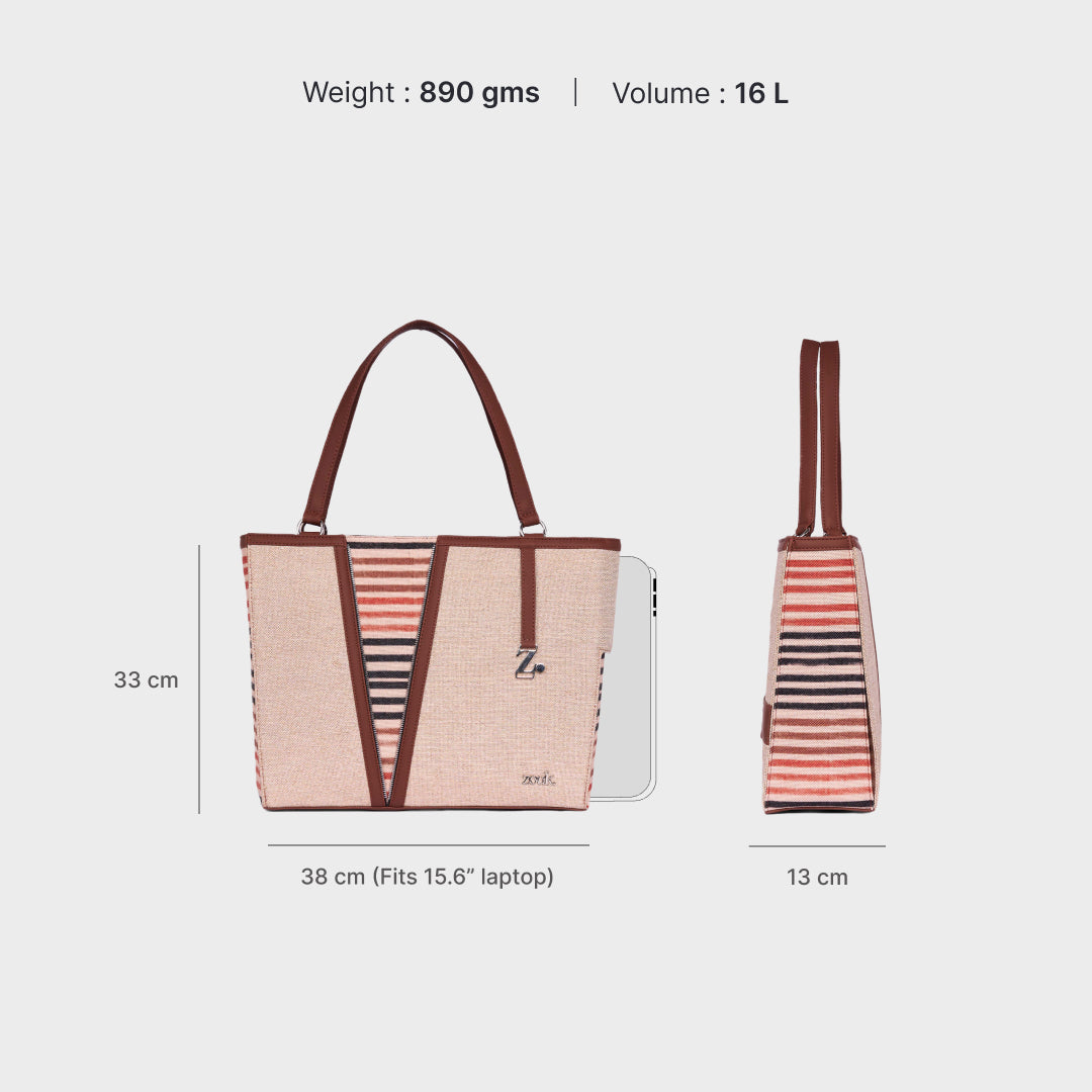 Qutub Stripes Corner Office Tote (Beige)