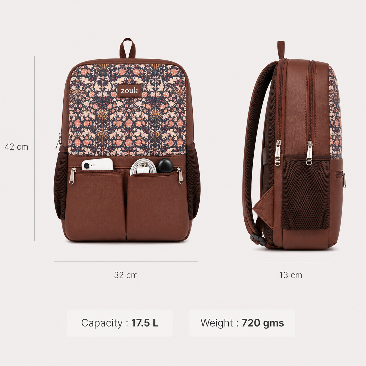 Kashmir Blooms Office Backpack (Brown)