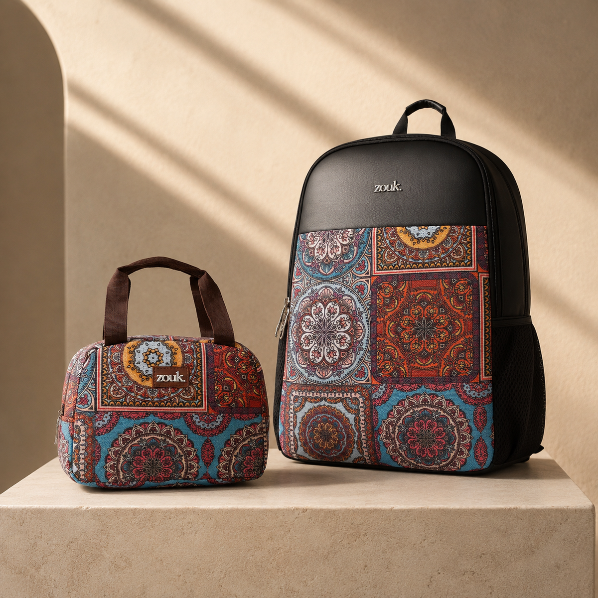 Multicolor Mandala Print Statement Backpack & Lunch Bag Combo