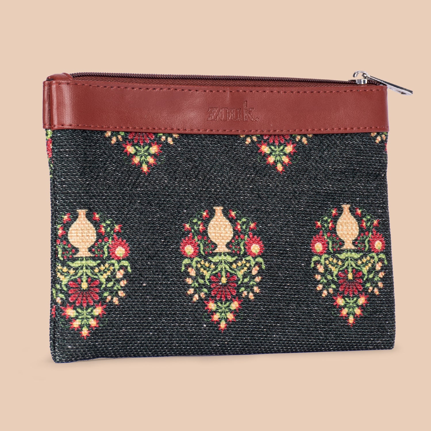 Royal Green Mogra Print Cosmetic Pouch