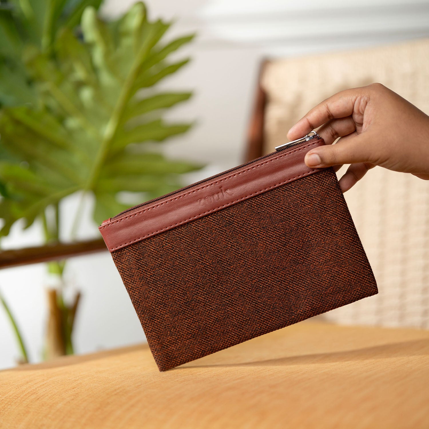 Brown Metal Cosmetic Pouch