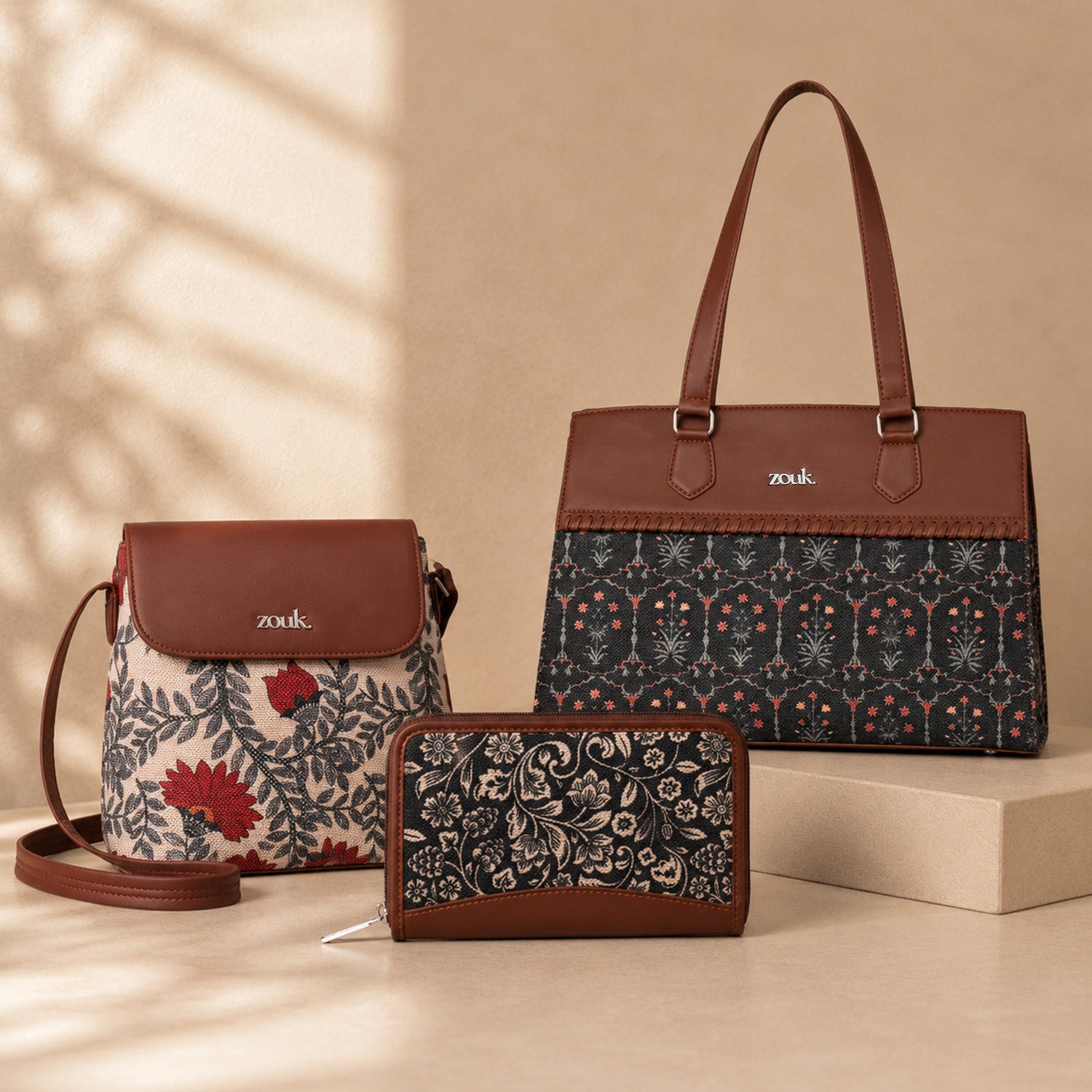 Taj Guldasta Statement Business Bag & Nawabi Couture Flap Sling Bag & FloMotif Chain Wallet Combo