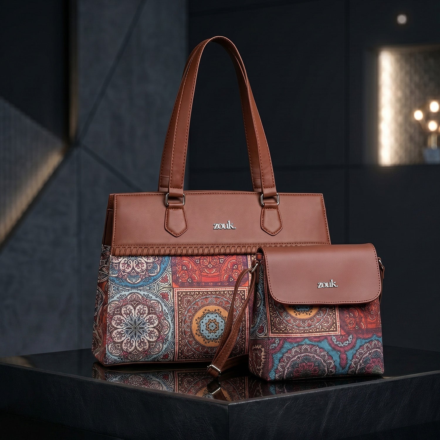 Multicolor Mandala Print Statement Business Bag & Flap Sling Bag Combo
