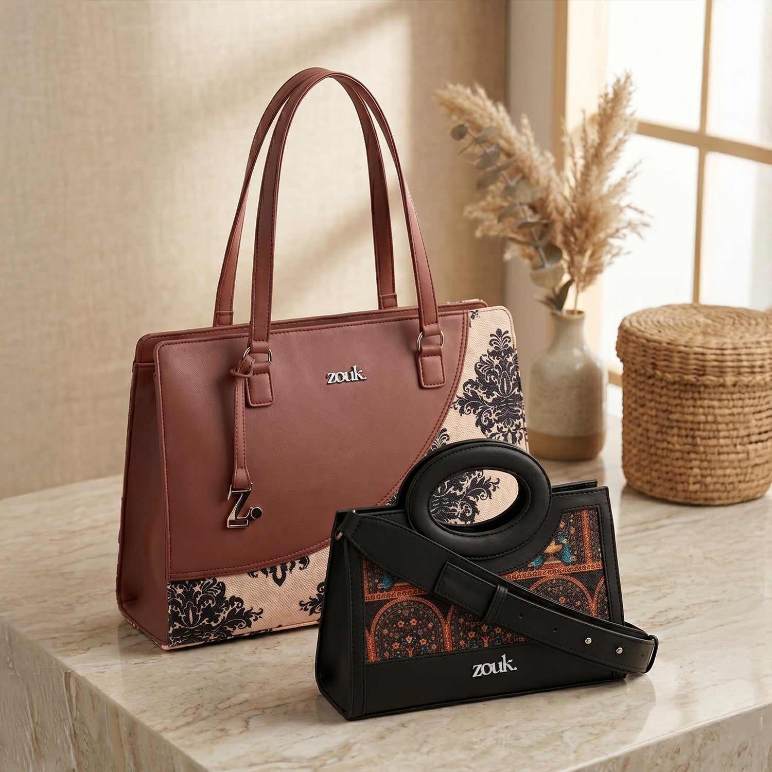 Zoe Sling Bag Royal Indian Peacock Motif & Mughal Motif Office Essential Bag Combo