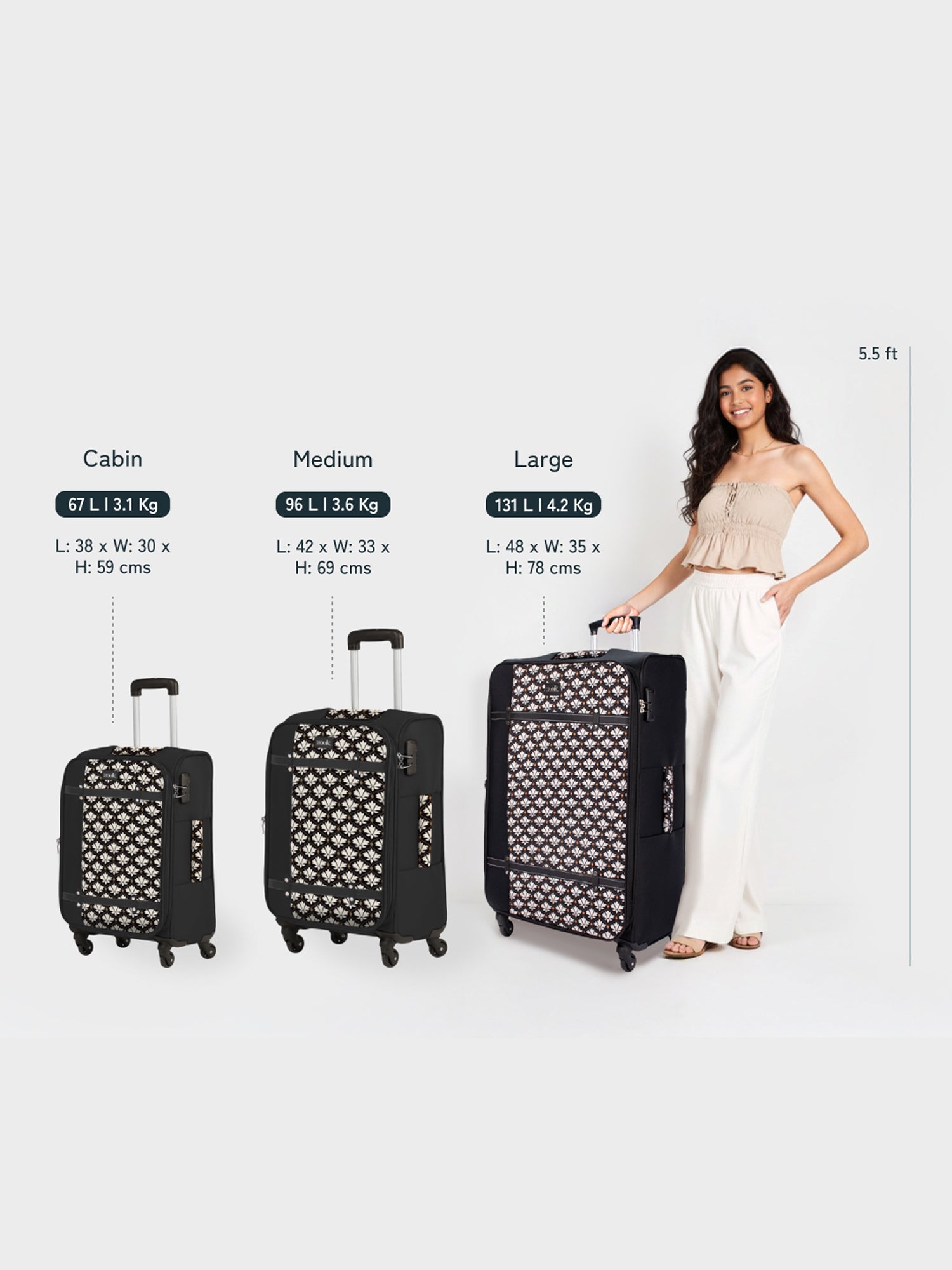 Periyar Waves Saira Trolley Bag - Black (Medium)