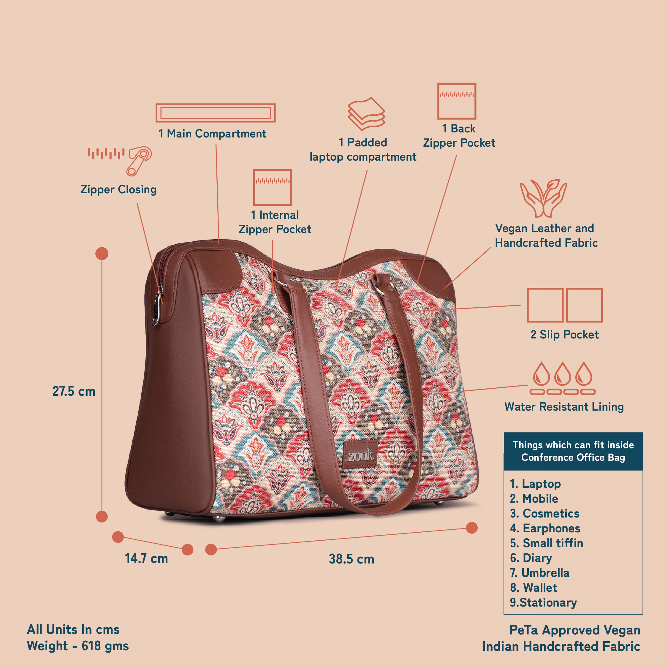 Mughal Art Multicolor Conference Office Bag