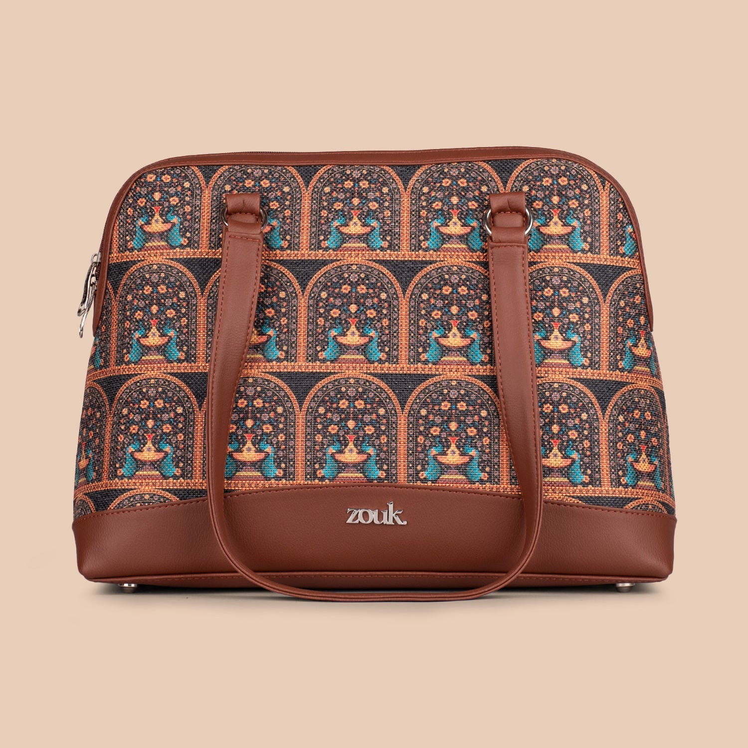 ZIP-Royal Indian Peacock Motif Carry All Work Bag