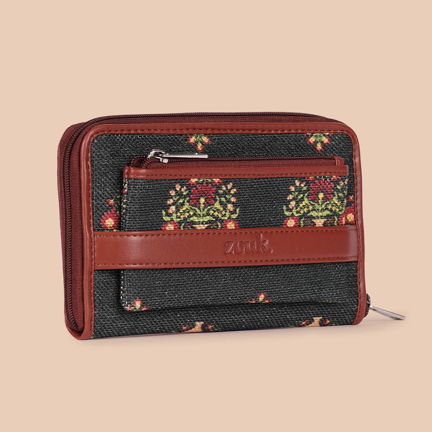 Royal Green Mogra Print Classic Zipper Wallet