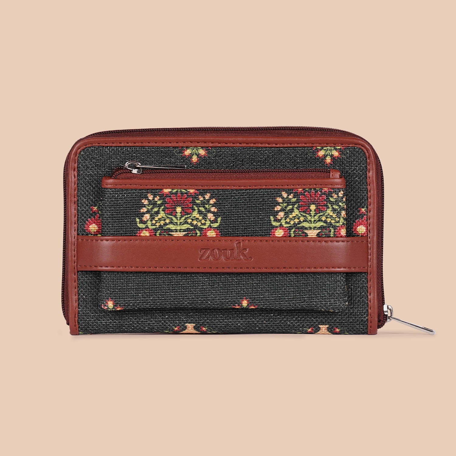 Royal Green Mogra Print Classic Zipper Wallet