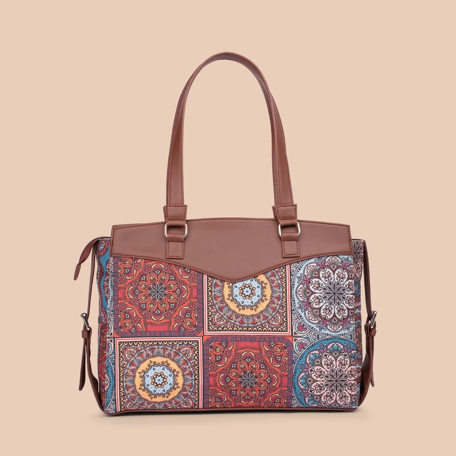 Multicolor Mandala Print Women's Work Bag Brown