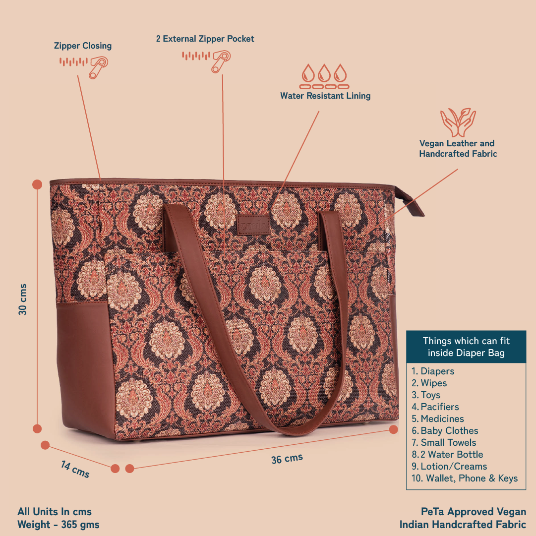 ZIP-Jodhpur Damask Diaper Bag